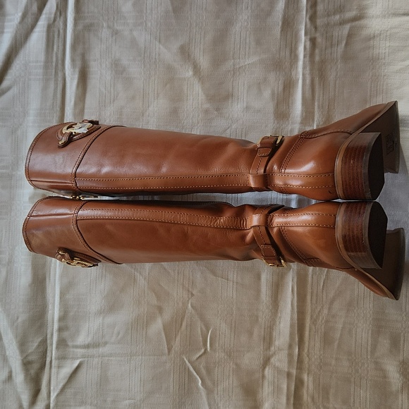 MICHAEL KORS Logo Leather Cognac Riding Boots - Picture 4 of 7